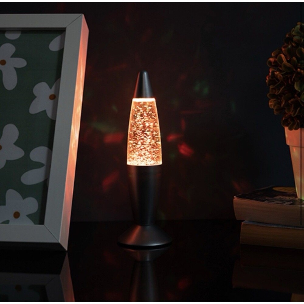 Glitter Lava Lamp white plastic base 12" model gold glitter clear water no cap